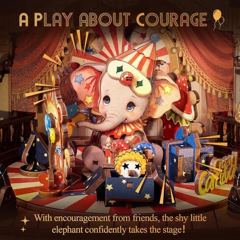 CUTEBEE 3D Wooden Puzzles Music Box - DIY Theater Model Kit with LED Light, 413 Pcs Rotating Miniature House Kit for Adults, Home Bookshelf Decor, Birthday Valentines Day Gifts (Animal Carnival) in Kuwait