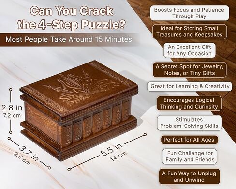 Puzzle Box, Wooden Puzzle Box for Adults with Hidden Compartments for Money Gift, Cash Gift, Secret Lock and Key in Saudi Arabia