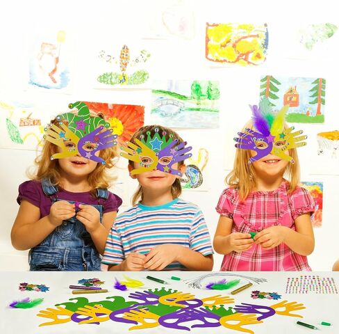 Cinrobiye 30 مجموعة من أقنعة Mardi Gras Craft اصنع مجموعة أقنعة الكرنفال الورقية الخاصة بك، قناع الحفلات التنكرية DIY مع ملصق ماسي Pompom Holiday Party لصالح مشروع فني للأنشطة الصفية العائلية (لطيف) in Saudi Arabia
