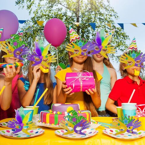 Cinrobiye 30 مجموعة من أقنعة Mardi Gras Craft اصنع مجموعة أقنعة الكرنفال الورقية الخاصة بك، قناع الحفلات التنكرية DIY مع ملصق ماسي Pompom Holiday Party لصالح مشروع فني للأنشطة الصفية العائلية (لطيف) in Saudi Arabia