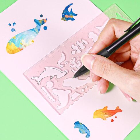 مجموعة استنسل رسم للأطفال، 8 قطع، قالب استنسل على شكل حيوان، قوالب رسم مسطرة بلاستيكية شفافة، أداة صياغة لحرف الأطفال in Kuwait
