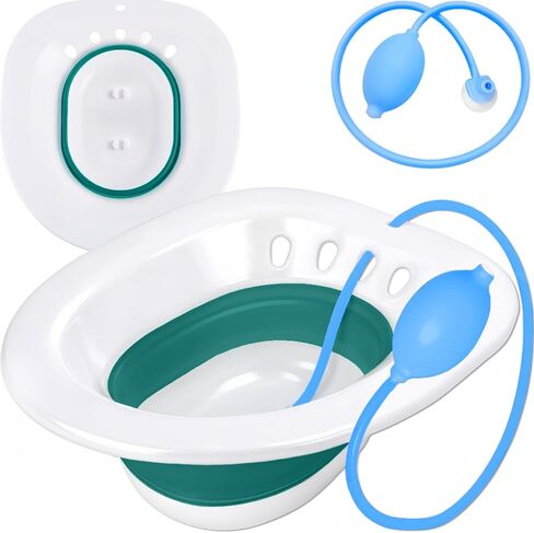 Pochik Sitz Bath, Sitz Bath for Hemorrhoids, Sitz Bath for Toilet Seat, Postpartum Care, Sits Bath Kit for Women, Collapsible, Flusher Hose, Drain Holes, Wider Seating Area, Deeper Bowl in Kuwait