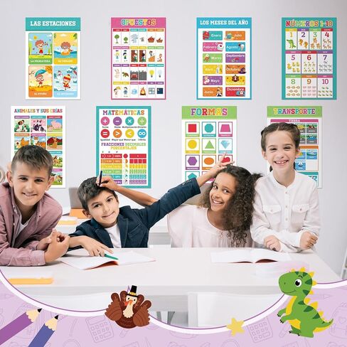 20 Pcs Spanish Colorful Classroom Posters 16.5 x 11'' Learning Spanish Classroom Decorations for Kids Abecedario para Ninos En Espanol Numbers Alphabet Colors Bilingual Educational in Saudi Arabia