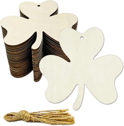 30pcs 4 Inch Unfinished 4 Leaf Clover Wood DIY Crafts Cutouts Wooden Shamrock Shape Cutouts Blank Hanging Ornaments for St. Patrick's Day Decoration in Saudi Arabia