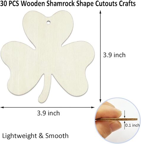30pcs 4 Inch Unfinished 4 Leaf Clover Wood DIY Crafts Cutouts Wooden Shamrock Shape Cutouts Blank Hanging Ornaments for St. Patrick's Day Decoration in Saudi Arabia