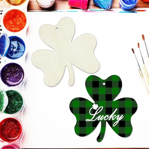 30pcs 4 Inch Unfinished 4 Leaf Clover Wood DIY Crafts Cutouts Wooden Shamrock Shape Cutouts Blank Hanging Ornaments for St. Patrick's Day Decoration in Saudi Arabia