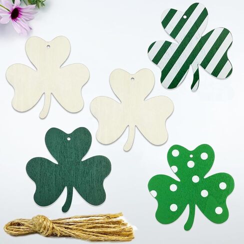 30pcs 4 Inch Unfinished 4 Leaf Clover Wood DIY Crafts Cutouts Wooden Shamrock Shape Cutouts Blank Hanging Ornaments for St. Patrick's Day Decoration in Saudi Arabia