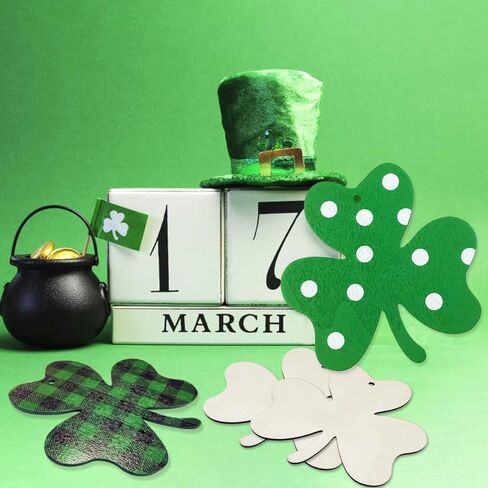 30pcs 4 Inch Unfinished 4 Leaf Clover Wood DIY Crafts Cutouts Wooden Shamrock Shape Cutouts Blank Hanging Ornaments for St. Patrick's Day Decoration in Saudi Arabia