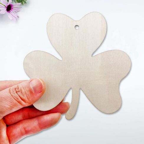 30pcs 4 Inch Unfinished 4 Leaf Clover Wood DIY Crafts Cutouts Wooden Shamrock Shape Cutouts Blank Hanging Ornaments for St. Patrick's Day Decoration in Saudi Arabia