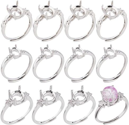 12Pcs 4 Prong Ring Settings 3 Styles Brass Adjustable Rings Settings 4 Claws Blank Rings Base for Gemstones Finger Ring Components for Earrings Jewelry Making DIY Crafts in Saudi Arabia