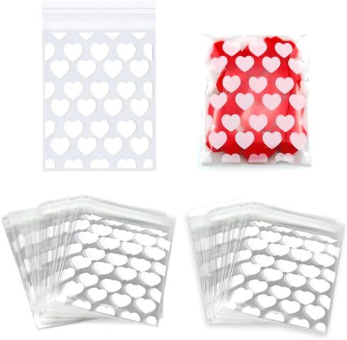 FAZHBARY 100 PCS Small Clear Cellophane Treat Bags With White Heart Candy Goodies Bags Self Sealing Bags for Packing Supplies in Saudi Arabia