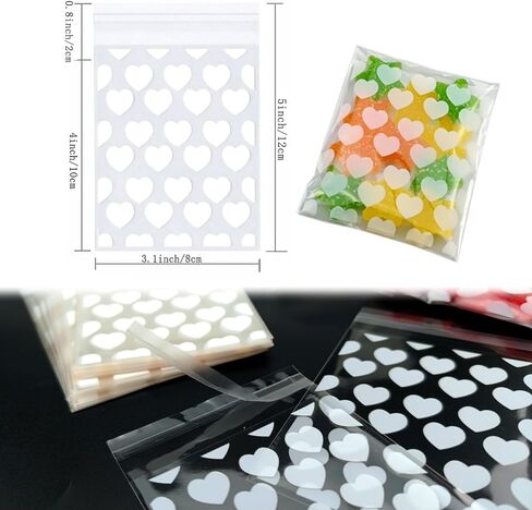 FAZHBARY 100 PCS Small Clear Cellophane Treat Bags With White Heart Candy Goodies Bags Self Sealing Bags for Packing Supplies in Saudi Arabia
