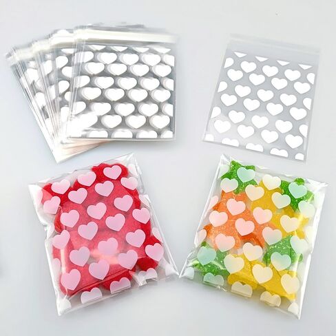 FAZHBARY 100 PCS Small Clear Cellophane Treat Bags With White Heart Candy Goodies Bags Self Sealing Bags for Packing Supplies in Saudi Arabia