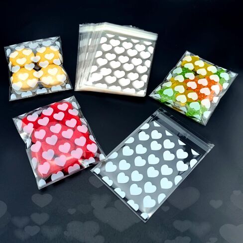 FAZHBARY 100 PCS Small Clear Cellophane Treat Bags With White Heart Candy Goodies Bags Self Sealing Bags for Packing Supplies in Saudi Arabia
