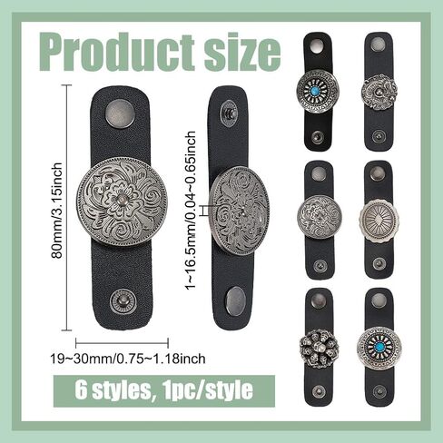 PH PandaHall 6PCS Leather Scarf Ring Clasp Clips, 6 Styles Bandana Scarf Buckle Western Style Zinc Alloy Scarf Clasp Holder Luggage Tags Name Label for Clothing Neckerchief Shawl, Antique Silver in Kuwait