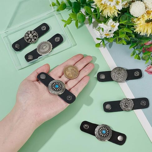 PH PandaHall 6PCS Leather Scarf Ring Clasp Clips, 6 Styles Bandana Scarf Buckle Western Style Zinc Alloy Scarf Clasp Holder Luggage Tags Name Label for Clothing Neckerchief Shawl, Antique Silver in Kuwait