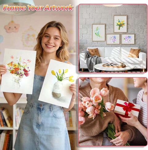 Joyzan Watercolor Workbook, Beginner Water Color Book Coloring Painting Kit 12 Spiral Bound Pages Friendly Adults 12 Colors Paint Brush Set Easy Nature Scenes Art DIY Crafts Plants Christmas Gift in Saudi Arabia