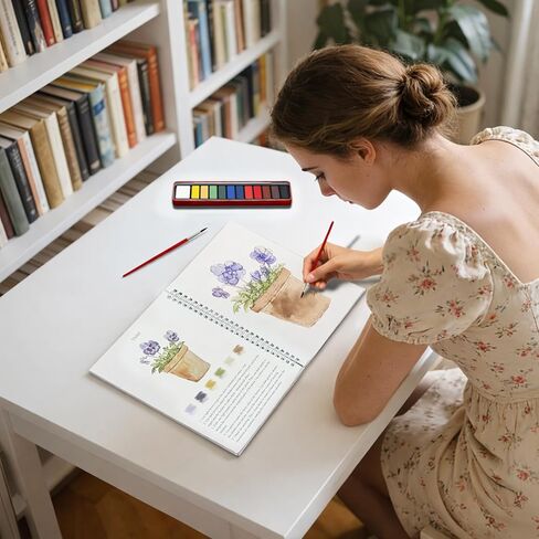 Joyzan Watercolor Workbook, Beginner Water Color Book Coloring Painting Kit 12 Spiral Bound Pages Friendly Adults 12 Colors Paint Brush Set Easy Nature Scenes Art DIY Crafts Plants Christmas Gift in Saudi Arabia