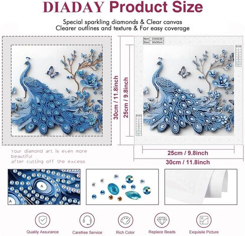DIADAY الطاووس مجموعات الطلاء الماس شكل خاص للبالغين، 5D كريستال حجر الراين شكل خاص الماس الفن مجموعات الطاووس، الحرف اليدوية ديكور المنزل هدية الفن 12 × 12 بوصة in Kuwait