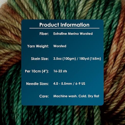 KnitPro Symfonie Hand Dyed Premium Yarn | 100% Extra Fine Merino Wool for Knitting & Crocheting, Worsted Weight, Oeko-TEX Certified, Colorfast Fiber 165m, 100g Skein | Bella Variegated Himalayas in Saudi Arabia