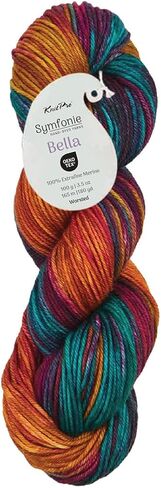 KnitPro Symfonie Hand Dyed Premium Yarn | 100% Extra Fine Merino Wool for Knitting & Crocheting, Worsted Weight, Oeko-TEX Certified, Colorfast Fiber 165m, 100g Skein | Bella Variegated Himalayas in Saudi Arabia