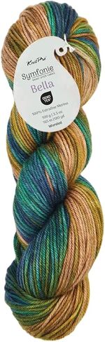 KnitPro Symfonie Hand Dyed Premium Yarn | 100% Extra Fine Merino Wool for Knitting & Crocheting, Worsted Weight, Oeko-TEX Certified, Colorfast Fiber 165m, 100g Skein | Bella Variegated Himalayas in Saudi Arabia
