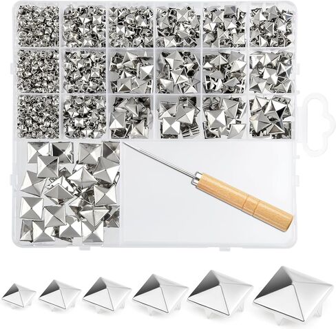 NEBURORA 1170Pcs Square Pyramid Studs 6 Sizes Leather Rivet Kit Silver Metal Four-Pronged Square Studs for Decorating Jackets Shoes Pet Collars Bags in Saudi Arabia