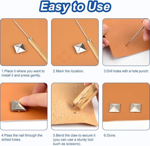 NEBURORA 1170Pcs Square Pyramid Studs 6 Sizes Leather Rivet Kit Silver Metal Four-Pronged Square Studs for Decorating Jackets Shoes Pet Collars Bags in Saudi Arabia