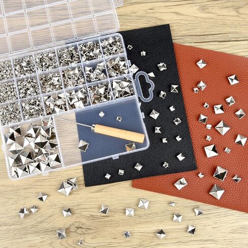 NEBURORA 1170Pcs Square Pyramid Studs 6 Sizes Leather Rivet Kit Silver Metal Four-Pronged Square Studs for Decorating Jackets Shoes Pet Collars Bags in Saudi Arabia