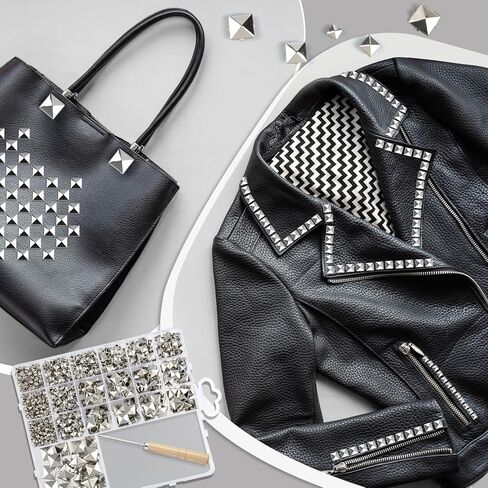 NEBURORA 1170Pcs Square Pyramid Studs 6 Sizes Leather Rivet Kit Silver Metal Four-Pronged Square Studs for Decorating Jackets Shoes Pet Collars Bags in Saudi Arabia