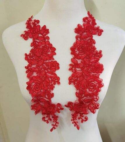 2pairs Lace Embroidery Big Flower Patch Children's Wedding Dress Costume DIY Decorative Flower Stickers (Green F) in Kuwait