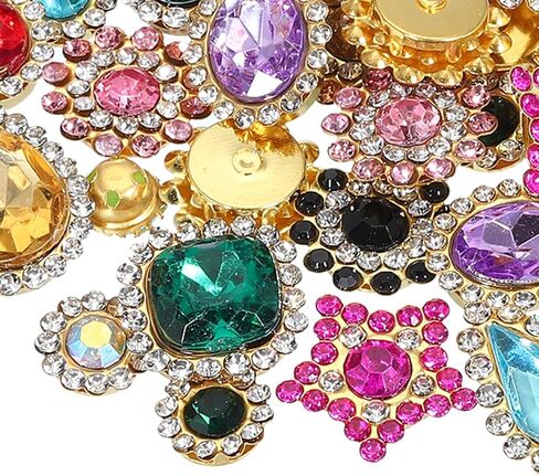 PATIKIL Sew on Rhinestones Crystals,100 Pcs Mixed Shapes Glass Gem Metal Base Flower Claw Rhinestones for Craft Shoes Dress Cloth Belt Sewing Decoration, Multicolor(0.35"-0.75") in Saudi Arabia