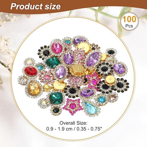 PATIKIL Sew on Rhinestones Crystals,100 Pcs Mixed Shapes Glass Gem Metal Base Flower Claw Rhinestones for Craft Shoes Dress Cloth Belt Sewing Decoration, Multicolor(0.35"-0.75") in Saudi Arabia