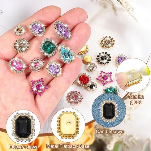 PATIKIL Sew on Rhinestones Crystals,100 Pcs Mixed Shapes Glass Gem Metal Base Flower Claw Rhinestones for Craft Shoes Dress Cloth Belt Sewing Decoration, Multicolor(0.35"-0.75") in Saudi Arabia