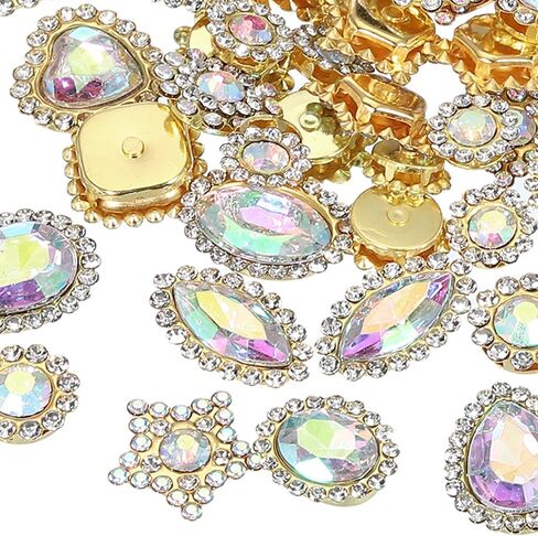 PATIKIL Sew on Rhinestones Crystals,100 Pcs Mixed Shapes Glass Gem Metal Base Flower Claw Rhinestones for Craft Shoes Dress Cloth Belt Sewing Decoration, Multicolor(0.35"-0.75") in Saudi Arabia