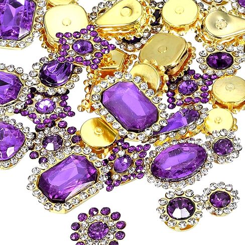 PATIKIL Sew on Rhinestones Crystals,100 Pcs Mixed Shapes Glass Gem Metal Base Flower Claw Rhinestones for Craft Shoes Dress Cloth Belt Sewing Decoration, Multicolor(0.35"-0.75") in Saudi Arabia