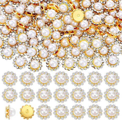 200 PCS White Sew on Pearl Rhinestones for Hats, 12mm Flower Crystal Pearls and Rhinestones for Crafting, Round Sunflower Gems with Gold Claw for Crafts Sewing, Clothes Shoes Hats Accessories in Saudi Arabia