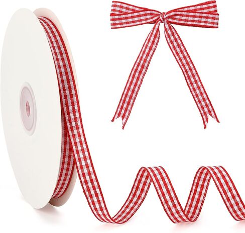 Red Plaid Ribbon 3/8inch X 50yard Red Gingham Ribbon red Buffalo Plaid Ribbon for Christmas Tree Checkered Ribbon for for Gift Wrapping red and White Christmas Ribbon for Hair, Bow Wedding Decor, DIY in Saudi Arabia