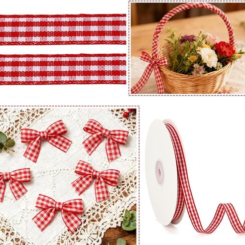 Red Plaid Ribbon 3/8inch X 50yard Red Gingham Ribbon red Buffalo Plaid Ribbon for Christmas Tree Checkered Ribbon for for Gift Wrapping red and White Christmas Ribbon for Hair, Bow Wedding Decor, DIY in Saudi Arabia