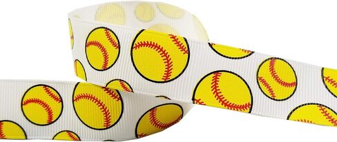 3/8"-1.5" Volleyball/Softball/Soccer Grosgrain Ribbon for Cheer Bows, Sewing (10yd 7/8" Softball White/Yellow) in Kuwait