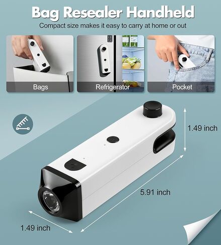 Upgraded 4 in 1 Mini Bag Sealer with Cutter and Magnet, Rechargeable Handheld Heat Sealer for Plastic/Aluminum Foil Bags, Multi-Functional Resealer for Chips, Snacks, Spices & Food Storage in Saudi Arabia