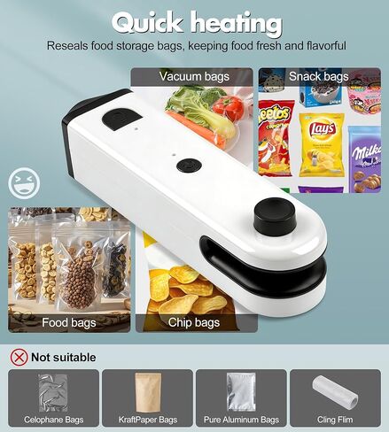 Upgraded 4 in 1 Mini Bag Sealer with Cutter and Magnet, Rechargeable Handheld Heat Sealer for Plastic/Aluminum Foil Bags, Multi-Functional Resealer for Chips, Snacks, Spices & Food Storage in Saudi Arabia