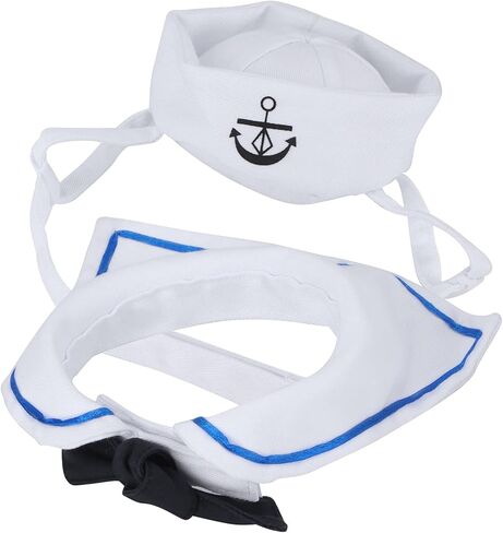 Pet Sailor Costume, Comfortable, Adjustable Dog Costume, Elastic Adjustable Sailor Hat Tie Collar Set for Dogs & Cats, Christmas Halloween Parties, Festive Pet Outfit in Saudi Arabia