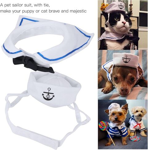 Pet Sailor Costume, Comfortable, Adjustable Dog Costume, Elastic Adjustable Sailor Hat Tie Collar Set for Dogs & Cats, Christmas Halloween Parties, Festive Pet Outfit in Saudi Arabia