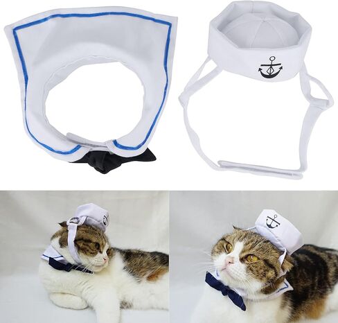 Pet Sailor Costume, Comfortable, Adjustable Dog Costume, Elastic Adjustable Sailor Hat Tie Collar Set for Dogs & Cats, Christmas Halloween Parties, Festive Pet Outfit in Saudi Arabia