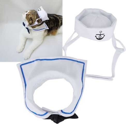 Pet Sailor Costume, Comfortable, Adjustable Dog Costume, Elastic Adjustable Sailor Hat Tie Collar Set for Dogs & Cats, Christmas Halloween Parties, Festive Pet Outfit in Saudi Arabia