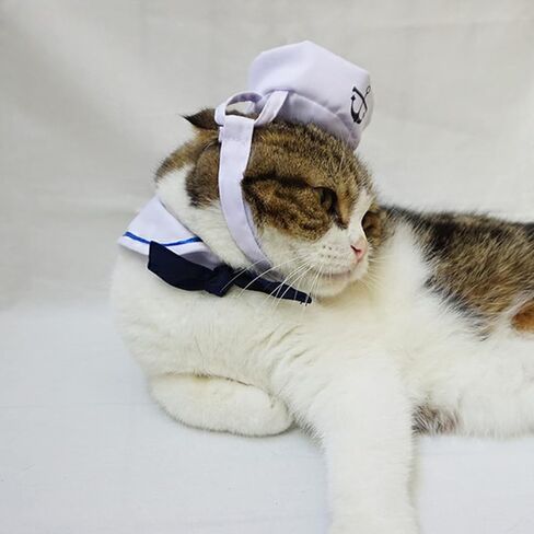 Pet Sailor Costume, Comfortable, Adjustable Dog Costume, Elastic Adjustable Sailor Hat Tie Collar Set for Dogs & Cats, Christmas Halloween Parties, Festive Pet Outfit in Saudi Arabia