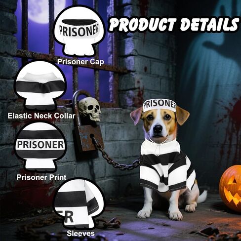 Dog Prisoner Costume-Pet Halloween Inmate Costumes, Pet Prison Jail Outfit with Hat, Criminal Dog Clothes Set, Black and White Strips, for Halloween Christmas Cosplay Party Photo Props(XL) in Saudi Arabia