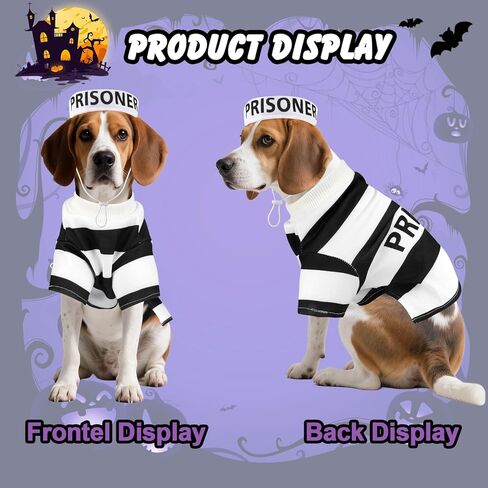 Dog Prisoner Costume-Pet Halloween Inmate Costumes, Pet Prison Jail Outfit with Hat, Criminal Dog Clothes Set, Black and White Strips, for Halloween Christmas Cosplay Party Photo Props(XL) in Saudi Arabia