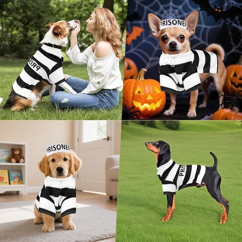 Dog Prisoner Costume-Pet Halloween Inmate Costumes, Pet Prison Jail Outfit with Hat, Criminal Dog Clothes Set, Black and White Strips, for Halloween Christmas Cosplay Party Photo Props(XL) in Saudi Arabia